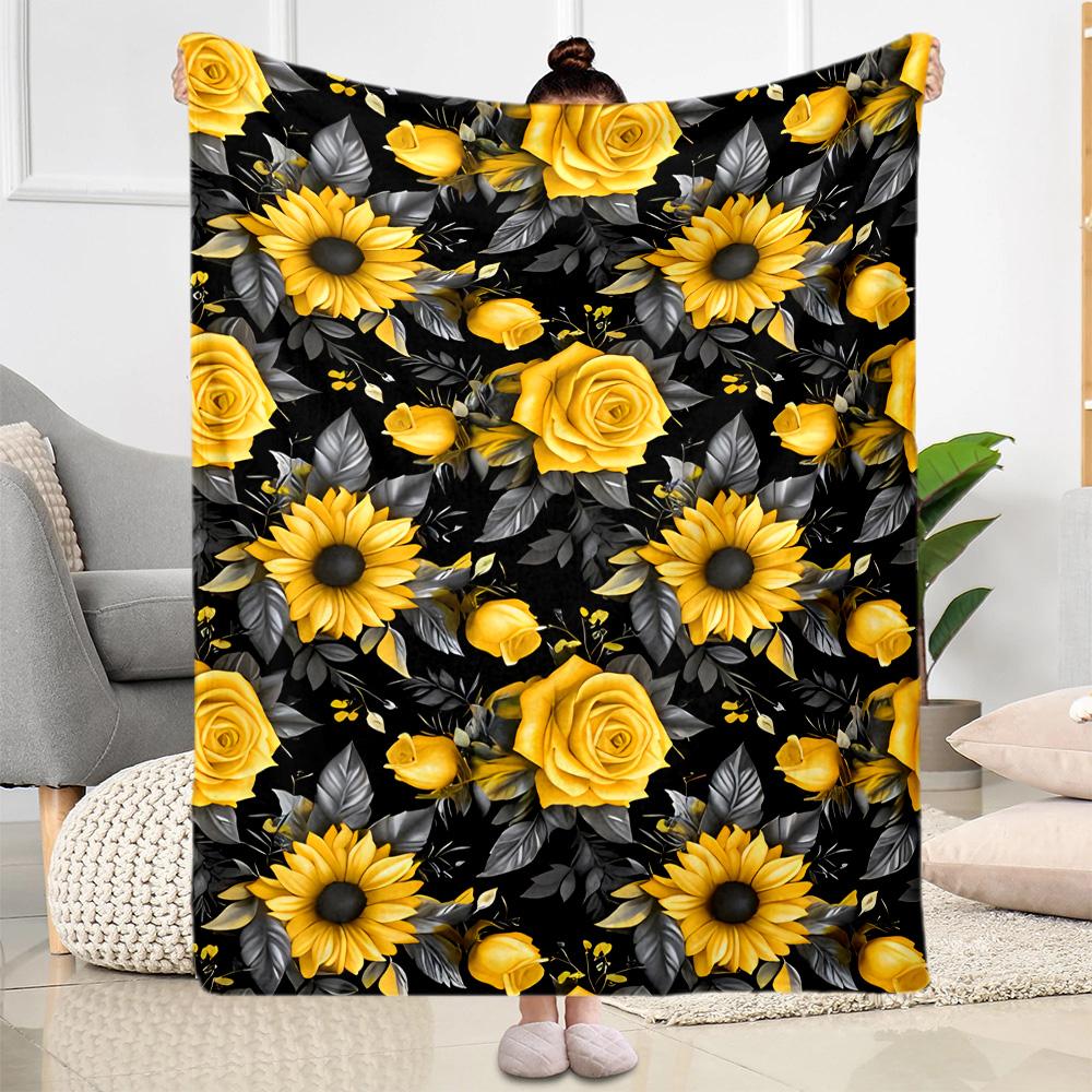 1pc Sunflower Initial blanket Soft and Warm for Sofa Office Camping Travel Livingroom Great Gift for Friends and Family Comfortable