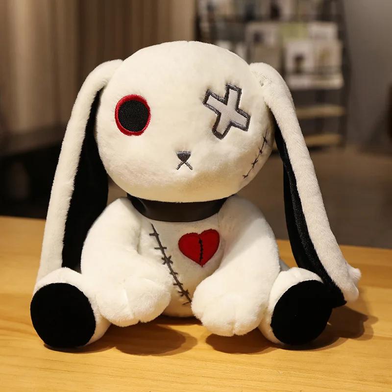 25cm Creepy Gothic Rabbit Plush Toys Spooky Bunny Stuffed Animal Cute Horror Dreadful Bunny Doll for Halloween Decor Kids Gifts