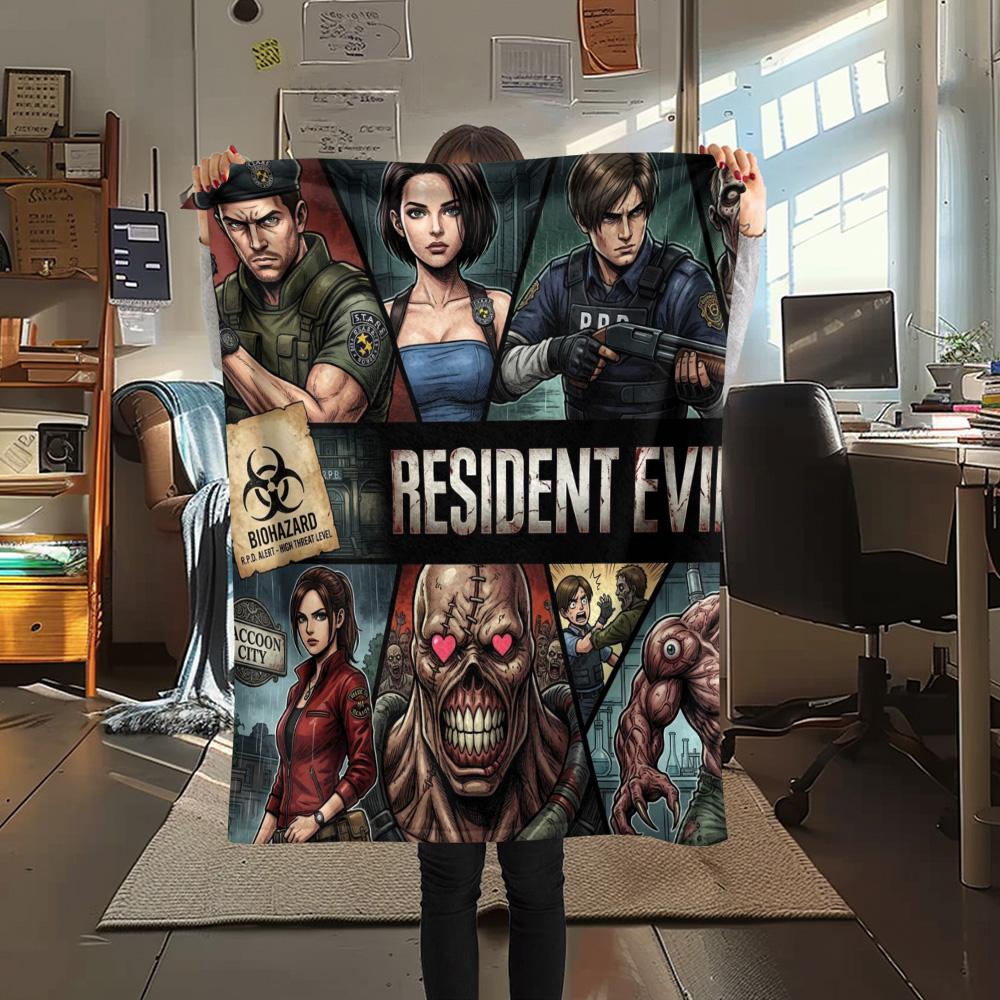 1PC Resident Evil Patterned Flannel Blanket Suitable For All Seasons For Home Decor Warmth And Comfort Gifts Holiday Present