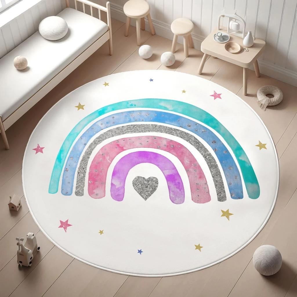 Rainbow Kids Rug,Heart Rainbow Kids Rug Washable Soft Carpet Non-Slip Girl's Room Floor Mat Nursery Playmat,Area Rug