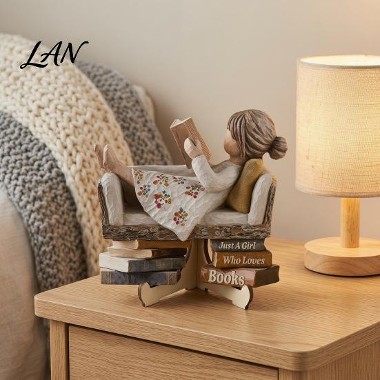 Wear-resistant Decorative Crafts Wooden Reading Desktop Ornaments for Home Office Decor, Minimalist Figurine, Creative Appearance Table Art