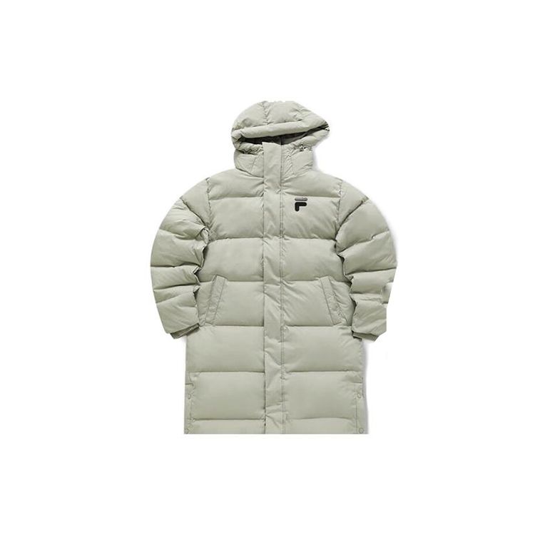 FILA Fusion FOB Series Solid Color Zipper Hooded Long Windproof Warm Down Coat Men Coats Dark-Gray T11U343905F-DK