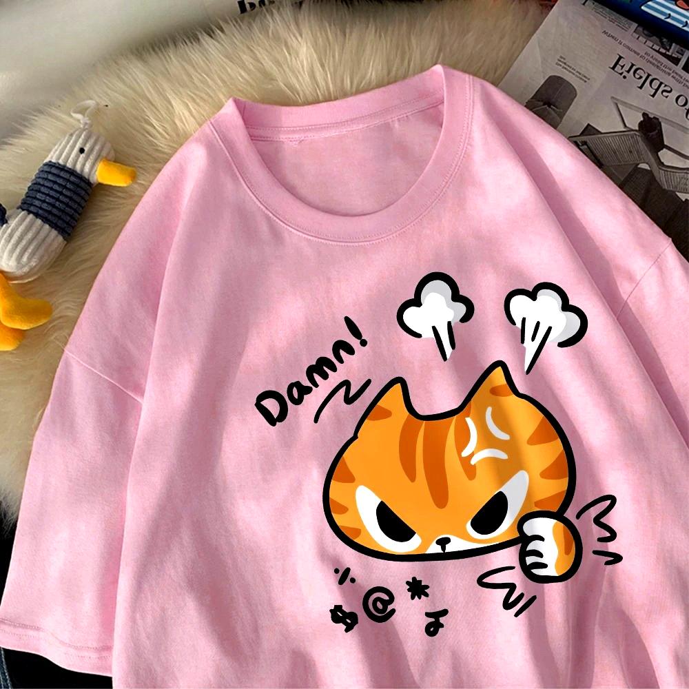 The Angry Cat Printed Roundneck and Womens Top Clothing 2025 New Fashion Summer Women Clothing Cartoon Ladies Graphic TShirt