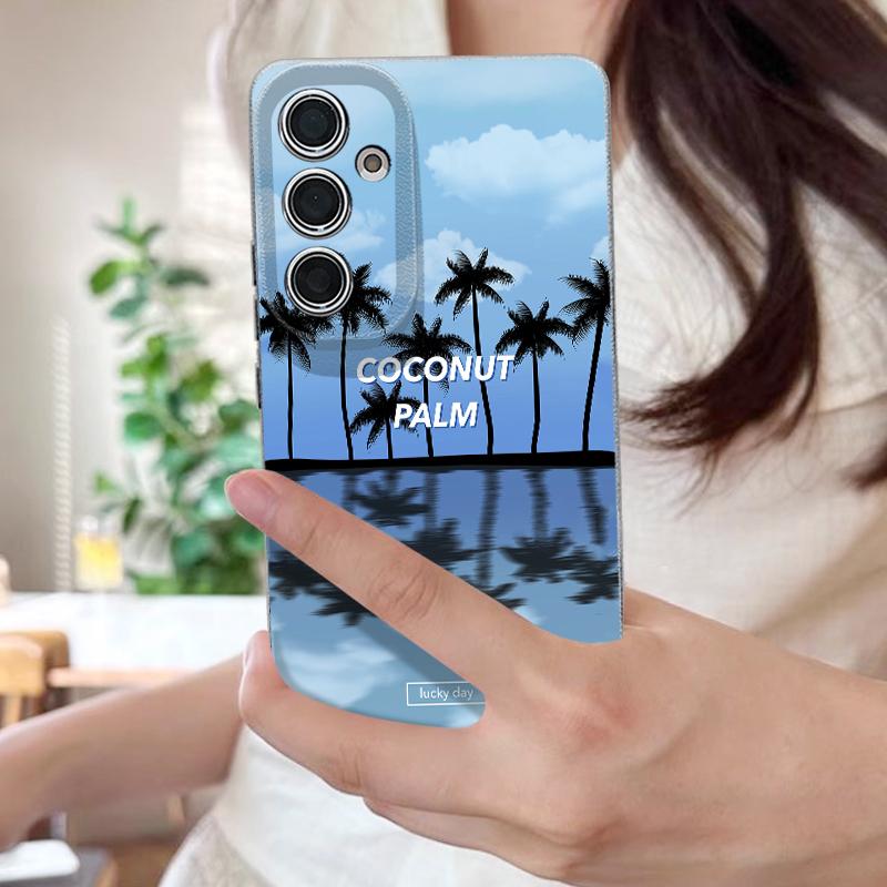 Креативный чехол с принтом «Кокосовый закат» для Samsung S26 S25 S24 Ultra S23 S22 S21 FE A15 A16 A17 A35 A36 A37 A54 A55 A56 A57 5G Кожаная текстура