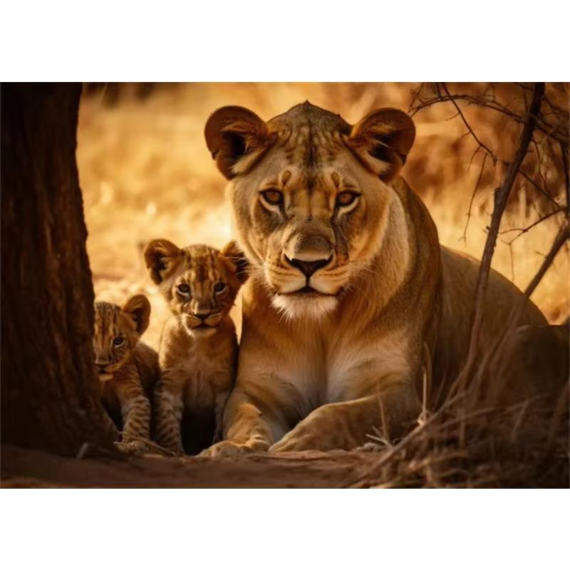 Nature Wildlife Canvas Art Print  Lions Tigers Wolf Coyote Leopard Polar Bear Family  HD Poster for Living Room Wall