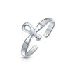 Religious Spiritual Middle Finger Egyptian Ankh Cross Mid Toe Ring For Women Teens Polished Adjustable Silver Sterling Silver .925