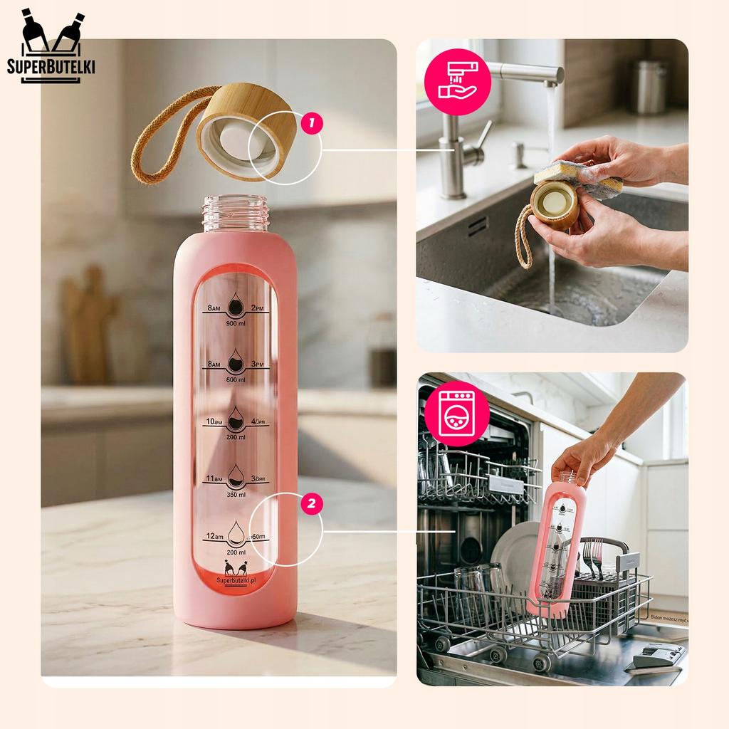 1000 Ml Glass Water Bottle With Silicone Case (Black)
