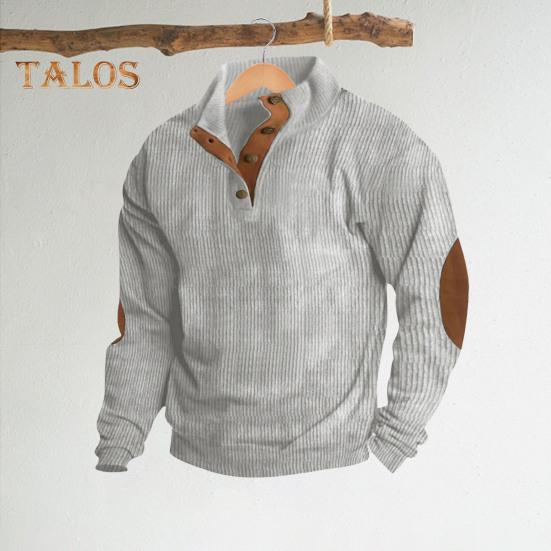 Весна Осень Мужской Топ Цветные Блоки Лоскутная Ретро Стиль Полуоткрытый Воротник-стойка Толстовка Плюс Размер Свободный Длинные Рукава Топ Повседневная Жизнь Офис И Отдых