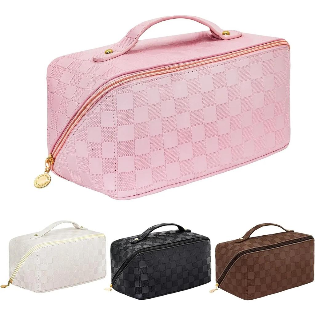 Дорожная косметичка большой вместимости - косметичка, водонепроницаемая косметичка из искусственной кожи, женская портативная дорожная косметичка с ручкой