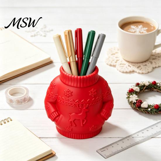 Organized Desk Accessories for Home 3D Printed Sweater Pen Holder, Creative Organizer with Elk Snowflake Relief Durable Holder Office School Supplies,