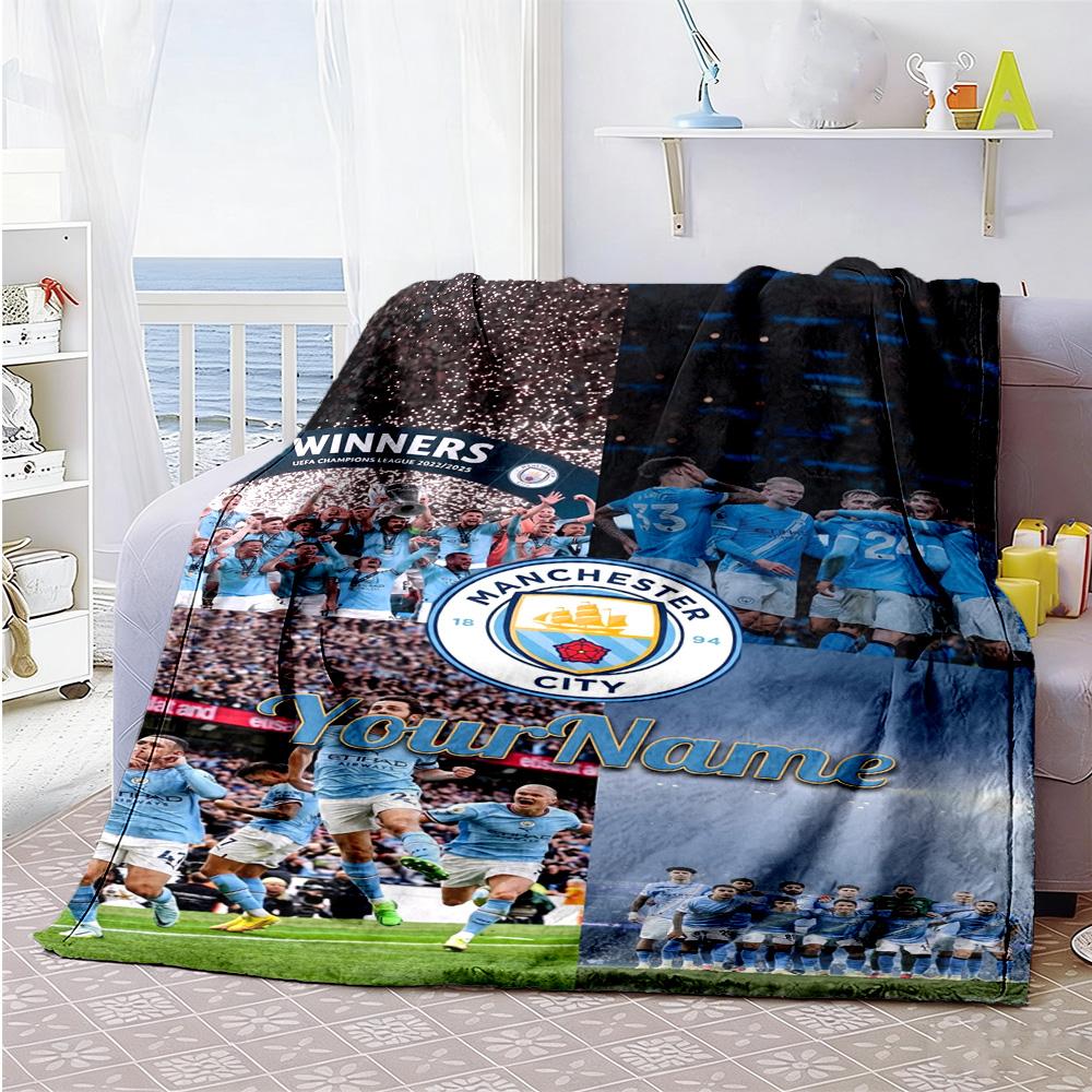 Manchester City Personalized Name Blanket Lightweight Personalized Blanket Soft & Cozy for Home Decor Couch Living Room Livingroom All-Season Use