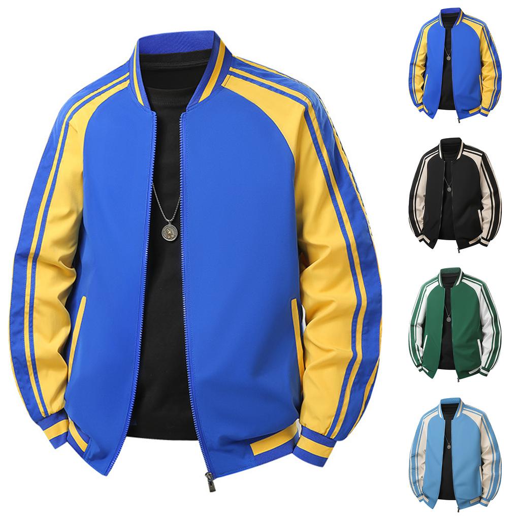 Men's Casual Stand-up Collar Color-blocked Ribbon Men's Casual Jacket Baseball Jacket
