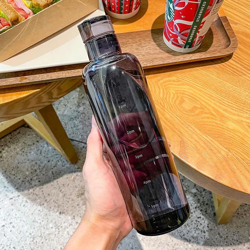 500ml Portable Water Bottle Heat Resistant Sealed Leak Proof Glass Bottle with Time Scale Student Outdoor Exquisite Water Cup