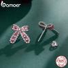BAMOER 925 Sterling Silver Christmas Bow Stud Earrings Enamel Stars Piercing Earrings Sweet Jewelry for Women Teen Xmas Gift