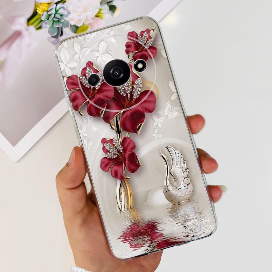 For Funda Xiaomi Redmi A3 Case 2024 Fashion Flower Transparent Silicone Soft TPU Phone Case For Xiomi Redmi A3 RedmiA3 4G Covers
