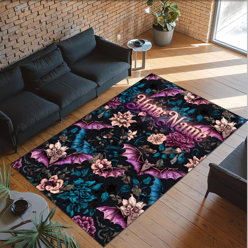 Gothic Theme Crystal Velvet Floor Rug Personalized Custom Name Text Warm Carpet Home Decoration
