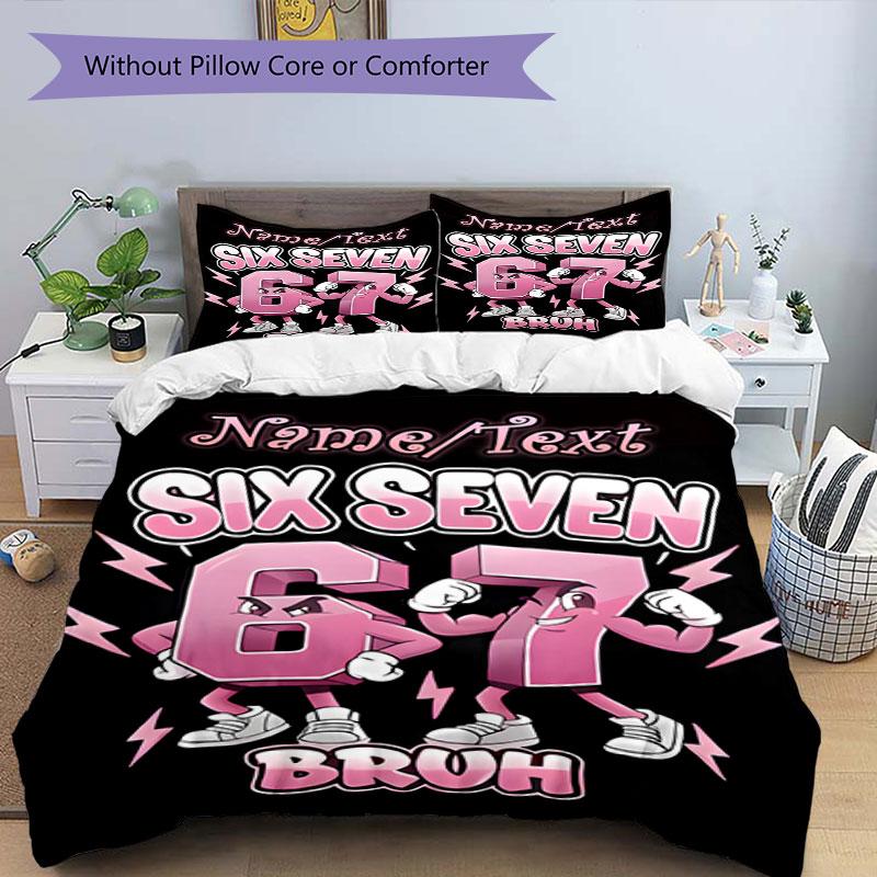 3PC Custom Name "Six Seven Bruh Graphic" Bedding Set Printed Bedding Set Duvet Cover Closure Includes 1 Duvet Cover & 85 Pillowcases for Bedroom