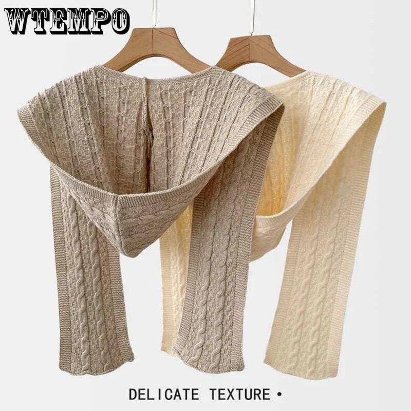 Knitted Hooded Shawl Sweet Fashion Scarf Outdoor Warm Comfortable Solid Color Shoulder Lapping Knit Accessories Autumn Winter