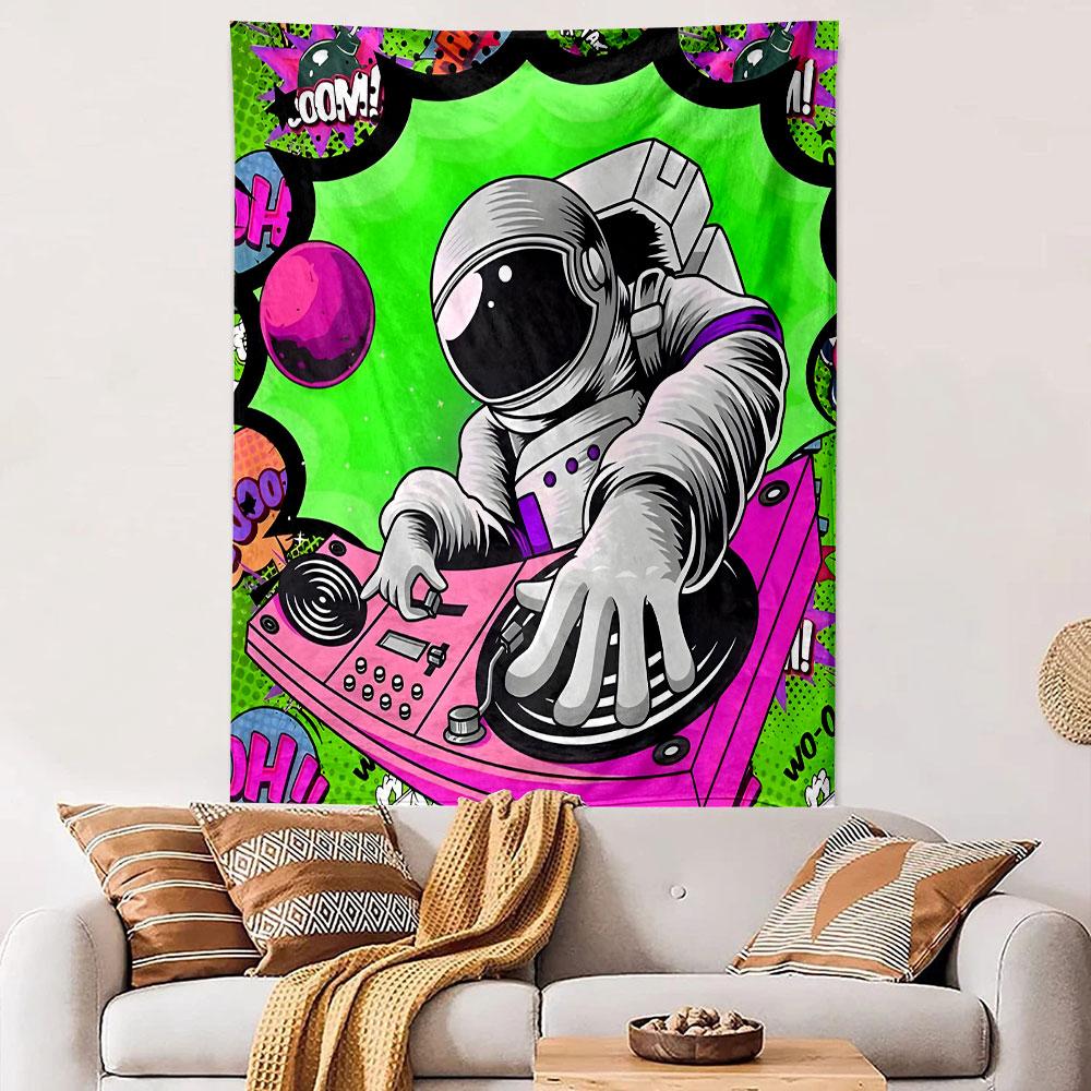 "Space DJ Mixing Beats" Patterned Tapestry Decorative Wall Hanging, Home Bedroom Living Room Decor
