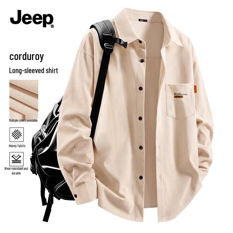 Jeep Мужская ретро вельветовая рубашка с длинным рукавом