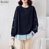 Women Round Neck Loose Casual Long Sleeve Pullover Tops Autumn