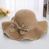 Hat Women's New Summer Wave Big Brimmed Grass Hat Versatile Bow Sunscreen Beach Women's Grass Hat