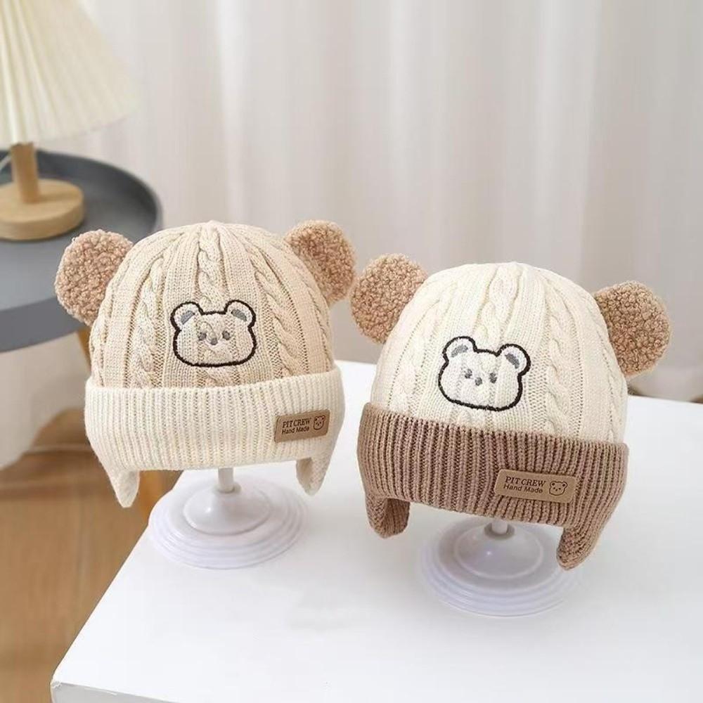 Warm Thick Knitted Beanie Hat Embroidery Pullover Hat New Kids Bear Ear Hat Autumn