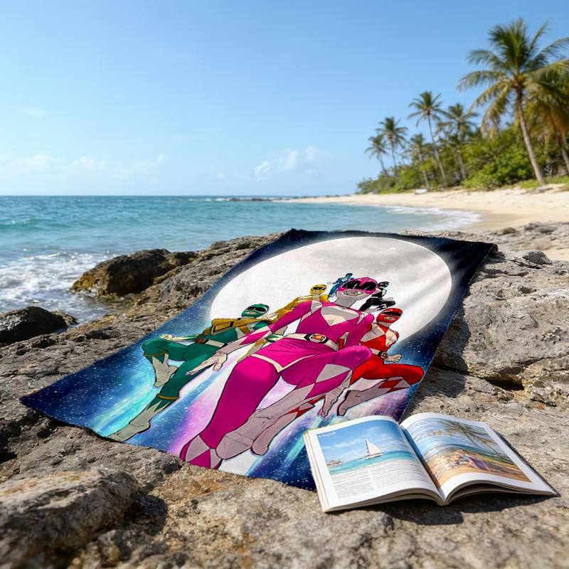 1pc Mighty Morphin Power Rangers1 Beach Towel, Beach and Seaside Swimming Pool Equipment, Fashion Pattern, Rectangular, Travel Essentials