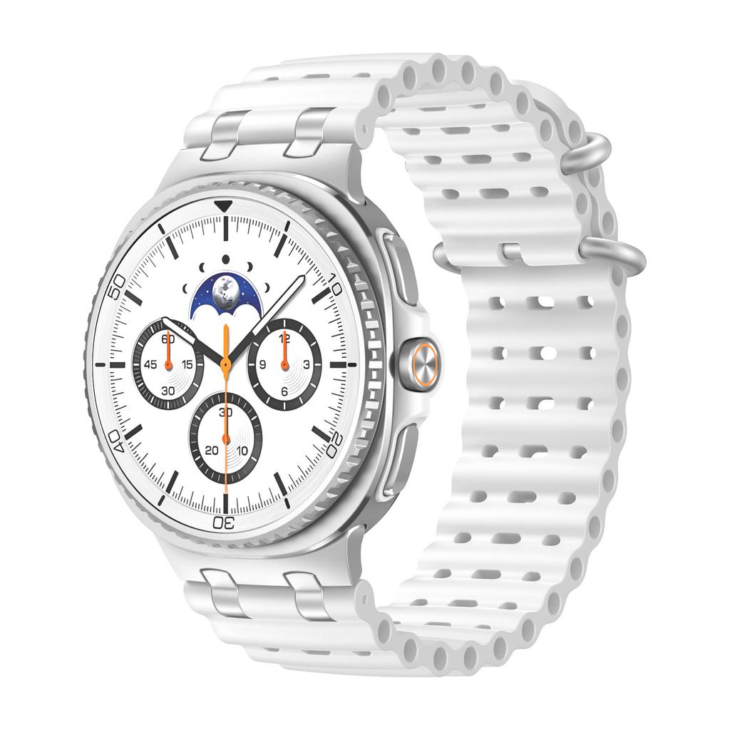 Ремешок Ocean для Samsung Galaxy Watch 8 40 мм 44 мм Спортивный силиконовый браслет для Galaxy Watch 8 Classic 46 мм Металлический коннектор