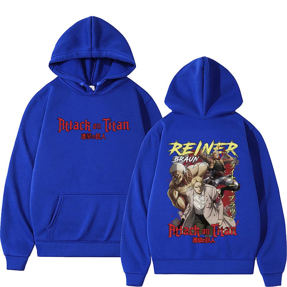 Anime Attack On Titan Reiner Braun Graphic Print Hoodie Men Women Cartoon Manga Retro Sweatshirt Male Unisex Oversized Pullover Hoodies