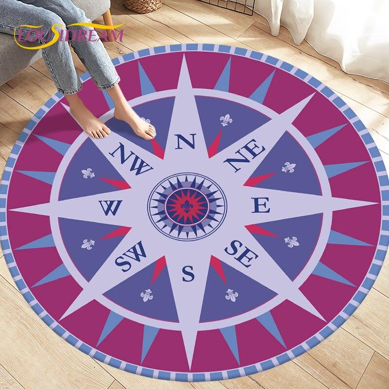 Круглый коврик с компасом, коврик в стиле ретро Британского флота «Новый мир», ковры для гостиной, спальни, нескользящие коврики для детских игр