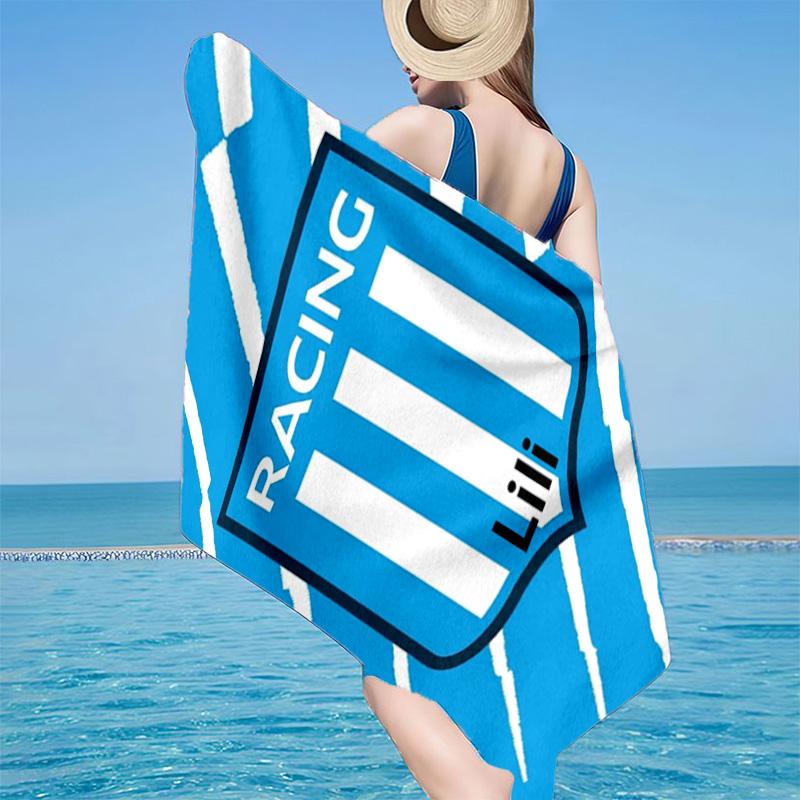 Racing Team Emblem Microfiber Beach Towel, Lightweight And Quick-Dry, for Summer Travel, Beach Essential, Swimming Pool