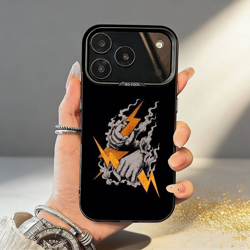 L-Lightning Letters Phone Case For iPhone17 16 15 14 13 12 Pro Max Grey Black Matte Laser Metallic Aurora Funda