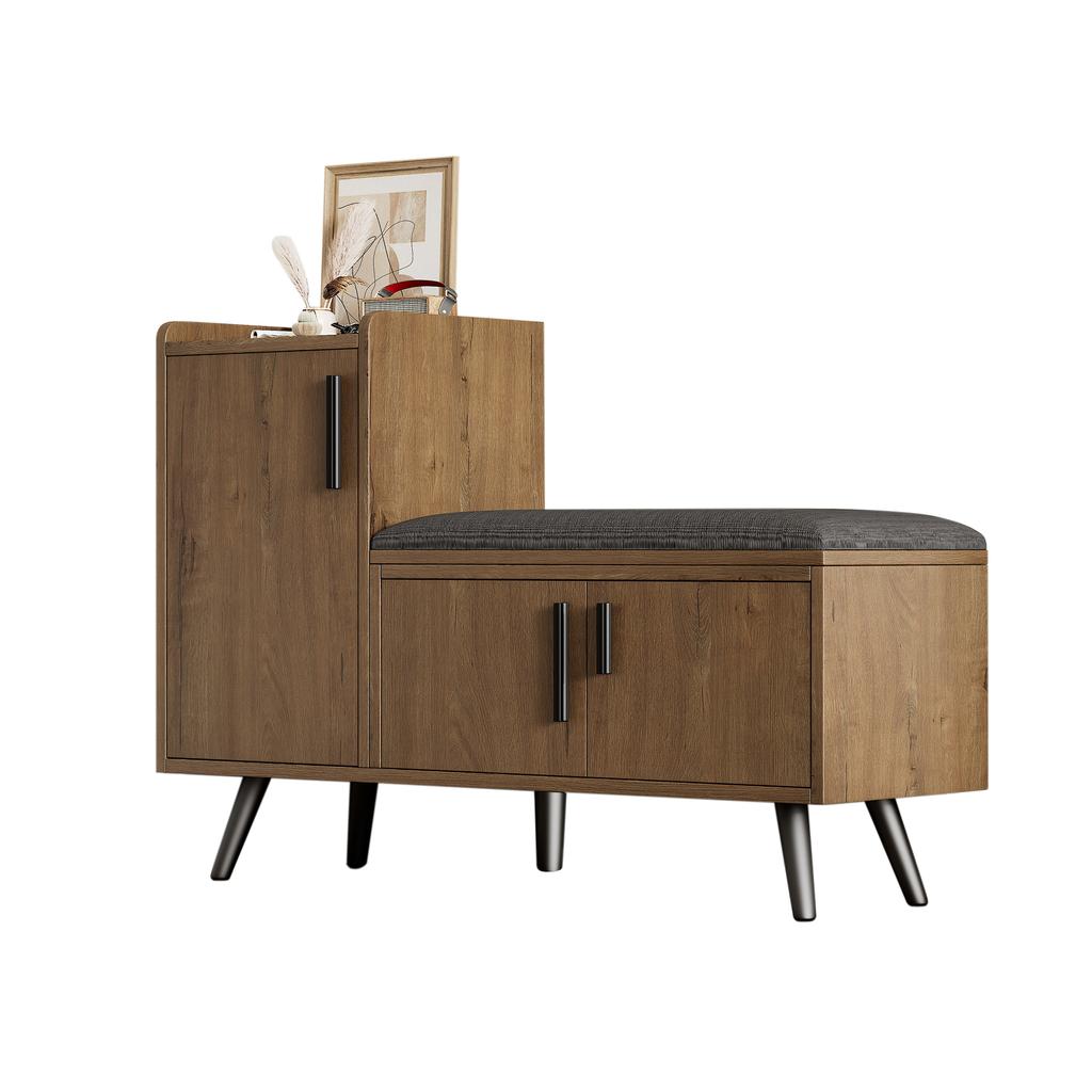 Modern Shoe Bench with Three Storage Doors, Asymmetrical Metal Handles and Multiple Levels for Storage - W100/D34/H69 cm(Old sku N657P192524N)