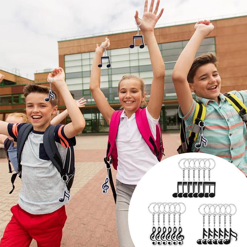 6Pcs/Pack Music Note Vintage Prom Birthday Supplies Ring Music Theme Party Decorations DIY PVC Retro Keychain Musical Favors