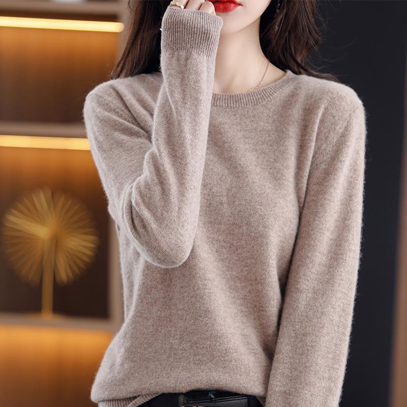 Весенне-осенний вязаный свитер с круглым вырезом, женский, с длинными рукавами, свободный, модный, нижняя часть рубашки, топ