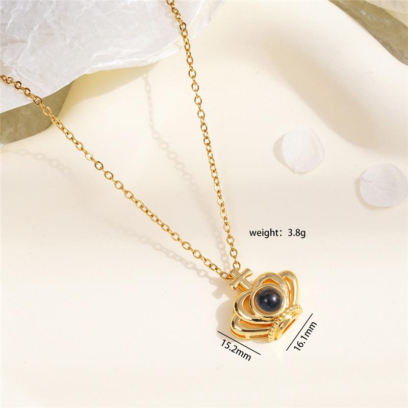Light Luxury Crown Zircon Pendant Necklace Stainless Steel Chain 100 Language I Love You Choker Jewelry Gifts For Women Girls