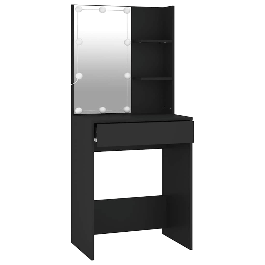 Makeup Table with LED Lights Black 60x40x140 cm