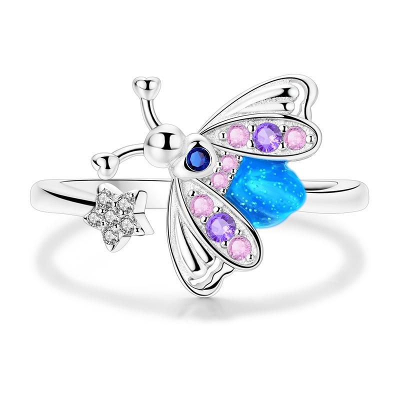 Original 925 Silver Sparking Luminous Firefly Stars Open Rings For Women Girls Jewelry Birthday Anniversary Gifts