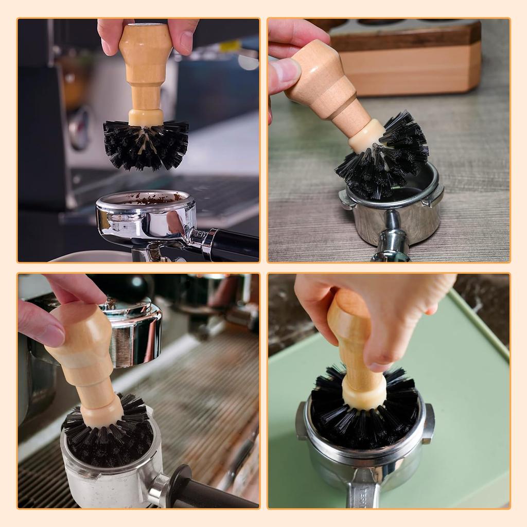 Kasanidika Щетка для кофе, Щетка для кофейного портафильтра, 58 мм, Деревянная и нейлоновая щетка для чистки кофемолки, Эффективный инструмент для чистки, Легко чистить,