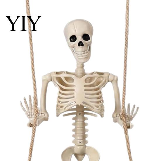 Movable Joint Skeleton Figurine Halloween Swinging Decoration, 35" Large Spooky Hanging with Decorative Swing for Wooden Yard, Garden, Porch,