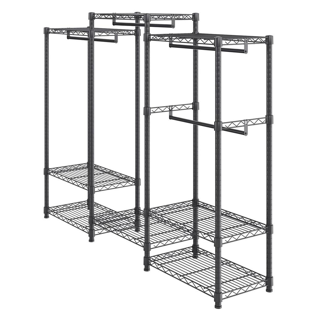 Heavy Duty Clothes Rack, Rolling Clothing Garment Rack with 4 Hang Rods & 8 Storage Tiers, Adjustable Custom Closet Rack, Freestanding Wardrobe for
