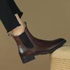 Cow Leather Winter Round Toe Thick Low Heels Chelsea Boots Women Retro Ankle Boots