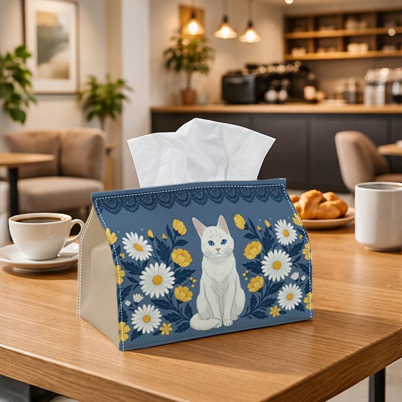 1pc Cozy Domestic Pet Nature Tissue Box - Feline Cat Blooming Daisy Napkin Storage Box, Suitable for Rolls/facial Tissues/single Sheets,Two Sizes Avai