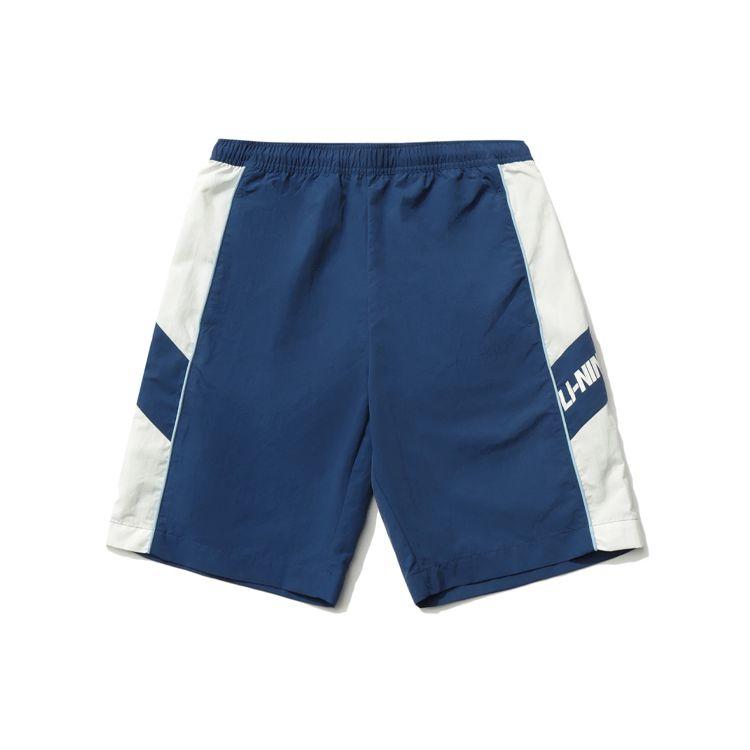 Li Ning Sports Fashion Series Patchwork Светоотражающие полосатые спортивные шорты с принтом Мужские шорты синего цвета AKSR465-2