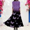 Women Plus Size Crew Neck 3 4 Sleeve Camouflage Print Black Gray White Maxi Dress With Pockets