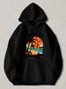 Black Pullover Hoodie with Summer Time Paradise Tropical Sunset Palm Tree Beach Graphic Casual Long Sleeve Sweatshirt for Vacation