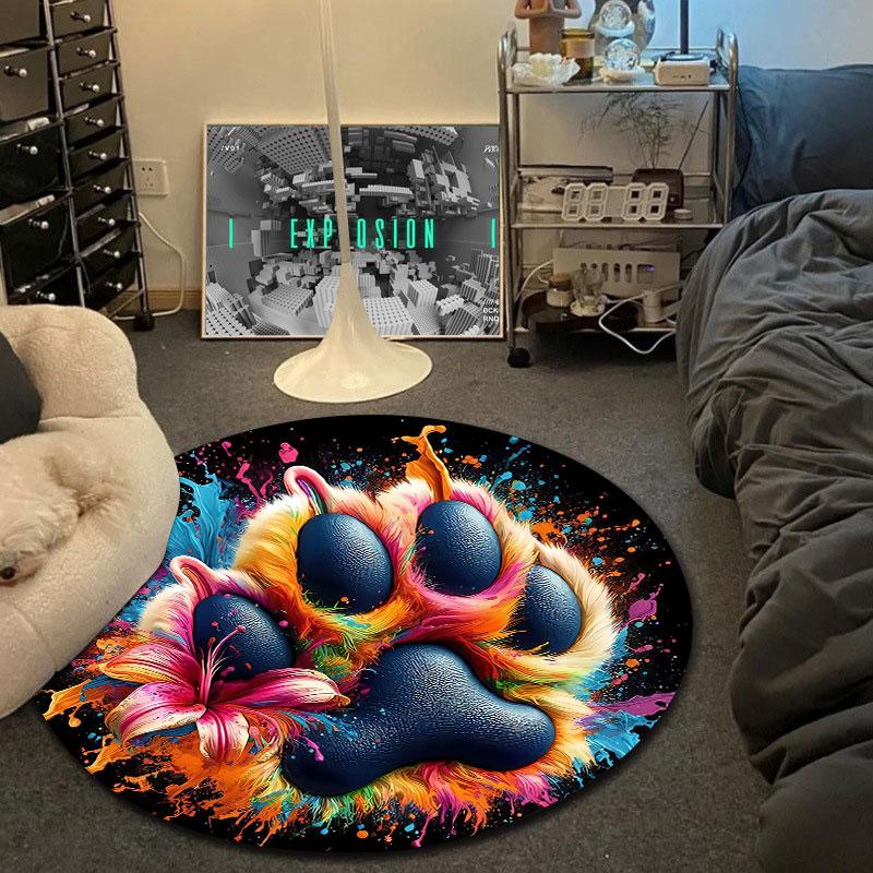 Retro Round Cat Multicolor Rug Pad, Non-Slip Floor Mat for Bathroom