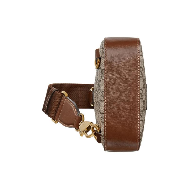 Gucci Interlocking Double G Oval Tag Canvas with Leather Trimming Messenger Bag Shoulder Crossbody Bag Men's Beige/Ebony