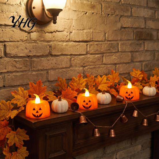 Candy Bag Fillers for Halloween 2Pcs Pumpkin Flameless Candles, Battery Operated LED Candle, Decorative Candles Decoration Lights Light, 3D